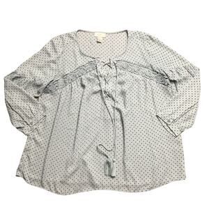 LOFT Womens Bishop Long Sleeve Boho Blouse Relaxed Tasseled Top Green Medium